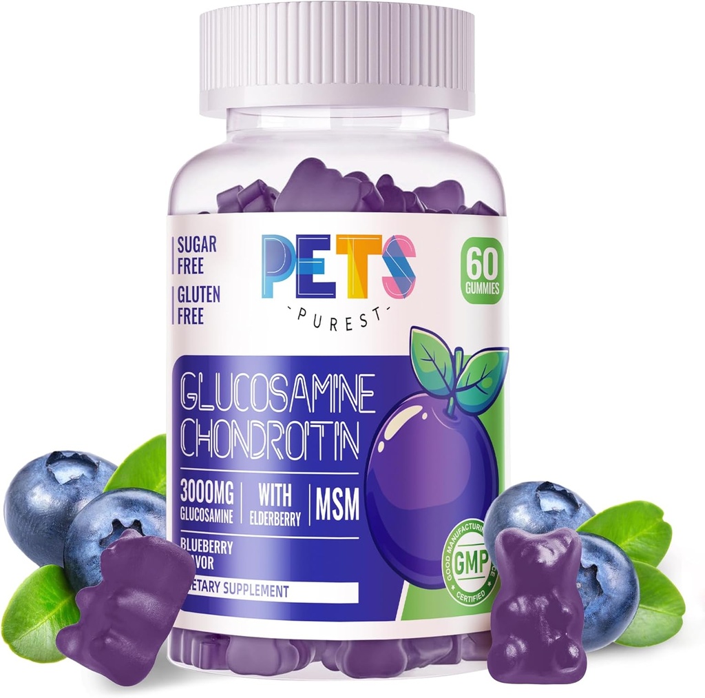 Κατοικίδια Purest Glucosamine Chondroitin Gummies με MSM & Elderberry Extra Strength - Κοινή Υποστήριξη, Αντιοξειδωτικό ανοσοποιητικό συμπλήρωμα υποστήριξης για ενήλικες, άνδρες και γυναίκες.60