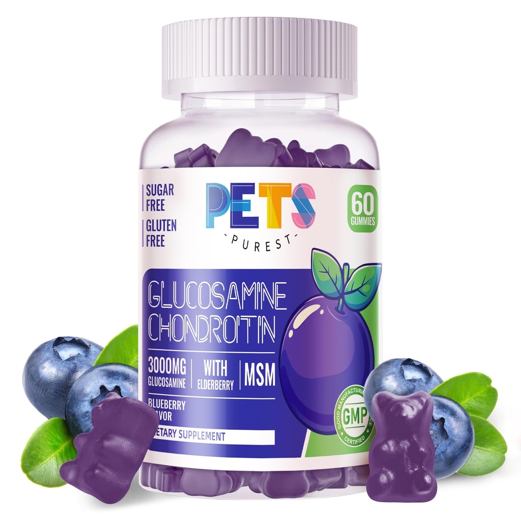 Κατοικίδια Purest Glucosamine Chondroitin Gummies με MSM & Elderberry Extra Strength - Κοινή Υποστήριξη, Αντιοξειδωτικό ανοσοποιητικό συμπλήρωμα υποστήριξης για ενήλικες, άνδρες και γυναίκες.60