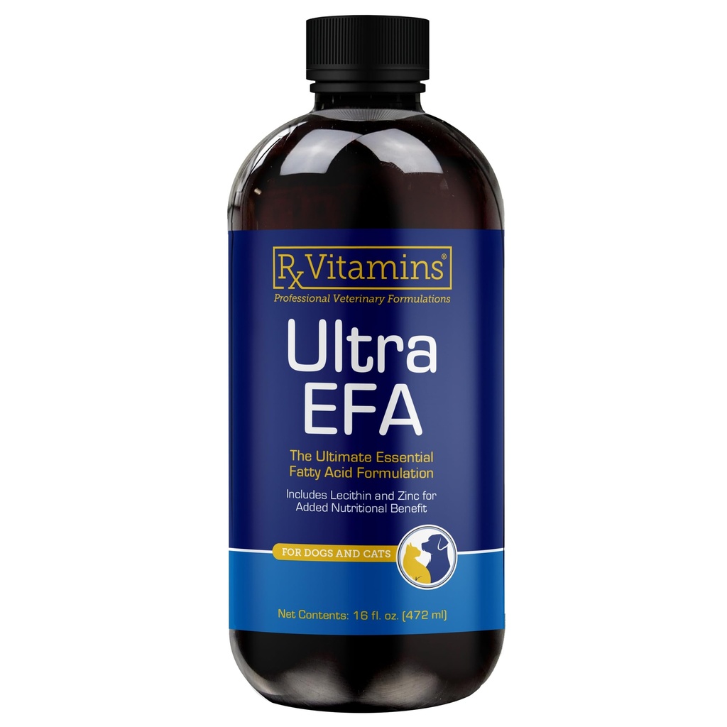 Rx Vitamins Ultra EFA Omega 3 Fish Oil for Dogs & Cats - Προάγει την καρδιά, τον εγκέφαλο και την κοινή υγεία με βιταμίνη Ε, βιοτίνη, και ψευδάργυρο - Υγρό ιχθυέλαιο για Itch Relief & Dog Shedding - 16 oz