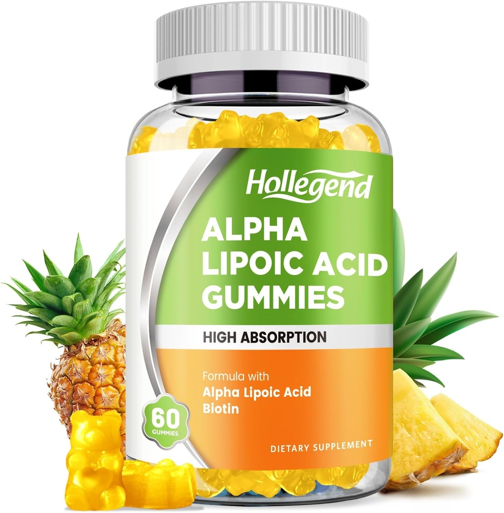 Άλφα Lipoic Acid Gummies 1000Mg με Βιοτίνη, Υψηλή απορρόφηση Μασώμενο συμπλήρωμα ALA για Αντιοξειδωτικό, Εγκεφαλική Υγεία και Νευρική Υποστήριξη, Ανανάς Γεύση, Χωρίς ζάχαρη, 60 μάσημα