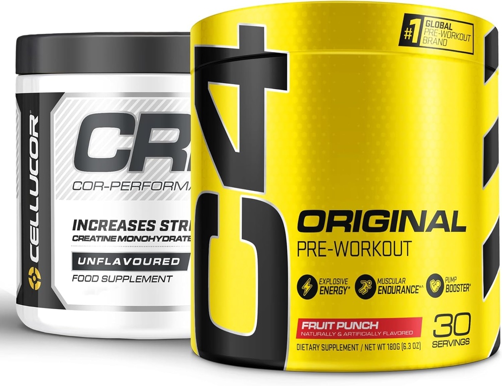 Cellucor Pre Processing & Creatine Bundle, C4 Original Pre Workout Powder, Fruit Punch, 30 εξυπηρετήσεις + Cor Performance Creatine Powder, 72 υπηρεσίες
