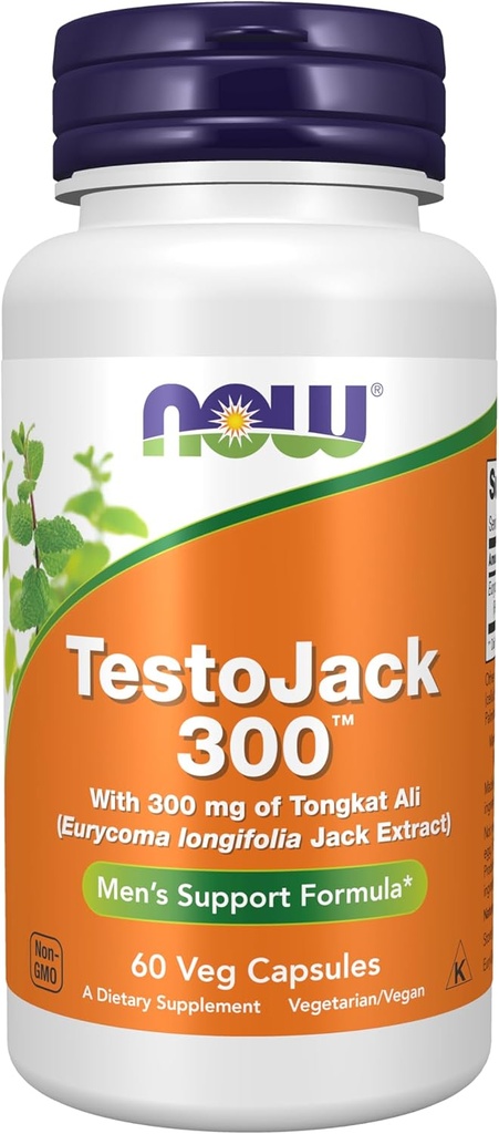 NOW Συμπληρώματα Τροφίμων, TestoJack 300TM με 300 mg Tonkat Ali (Eurycoma longifolia Jack Extract), 60 κάψουλες Veg