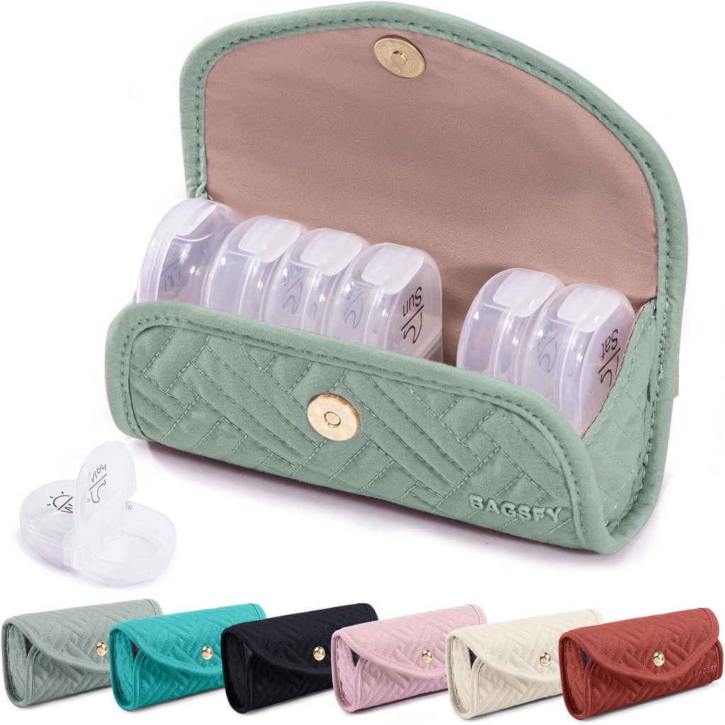 BAGSFY Weekly Pill Organizer 2 φορές την ημέρα σε μια υπόθεση χαριτωμένο υφασμάτινο χάπι, Τσάντα Ιατρικής, AM Pill Box 7 ημέρα, Φορητή θήκη φαρμάκων για χάπια, βιταμίνες, ιχθυέλαια, συμπληρώματα.