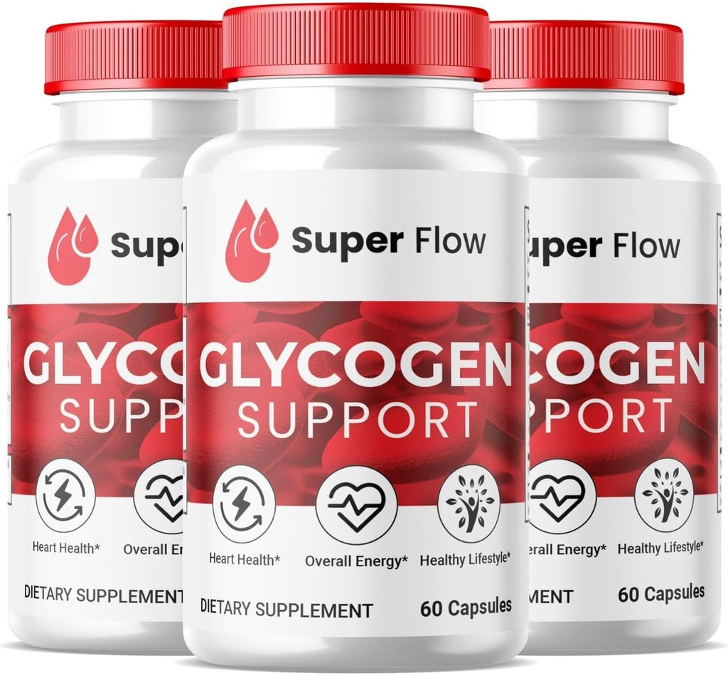 (3 Pack) Super Flow Glycogen, SuperFlow Glycogen Υποστήριξη Κάψουλες, Glyco Optimizer Formula, Φυσικό καθαριστικό δοχείο αίματος, Premium Super Flow Glycogen Υποστήριξη (180 Κάψουλες)