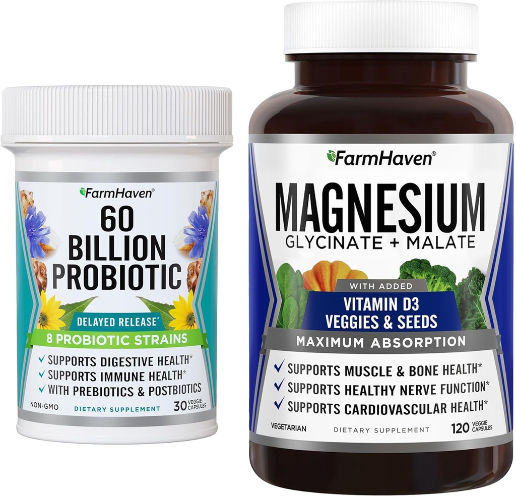 FarmHaven Magnesium Glycinate & Malate Complex and 60 Billion CFU Probiotic