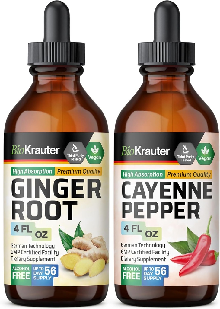 BIO KRAUTER Τζίντζερ Ρίζα Βάμμα 4 Fl. Oz. & Καγιέν Πέπερ Βάμμα 4 Fl. Oz.