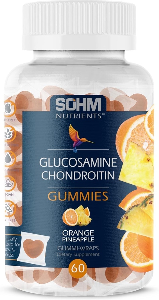 SOHM Γλυκοζαμίνη και Chondrotin Gummies 60 Count Individually Wrapped, υποστηρίζει αρθρώσεις Υγεία και οστά Υγεία, γλυκοζαμίνη Chondroitin Gummies για άνδρες και γυναίκες χορτοφάγους (Pineapple, πορτοκάλι)