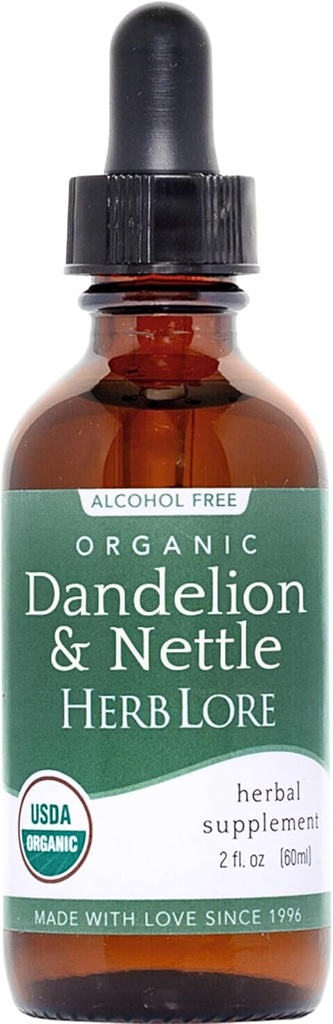 Herb Lore Organic Dandelion & Βαφή Βαμβάκι - Liquid Dandelion Leaf & Stinging Nattle Leaf Extract Drops (2 fl oz)