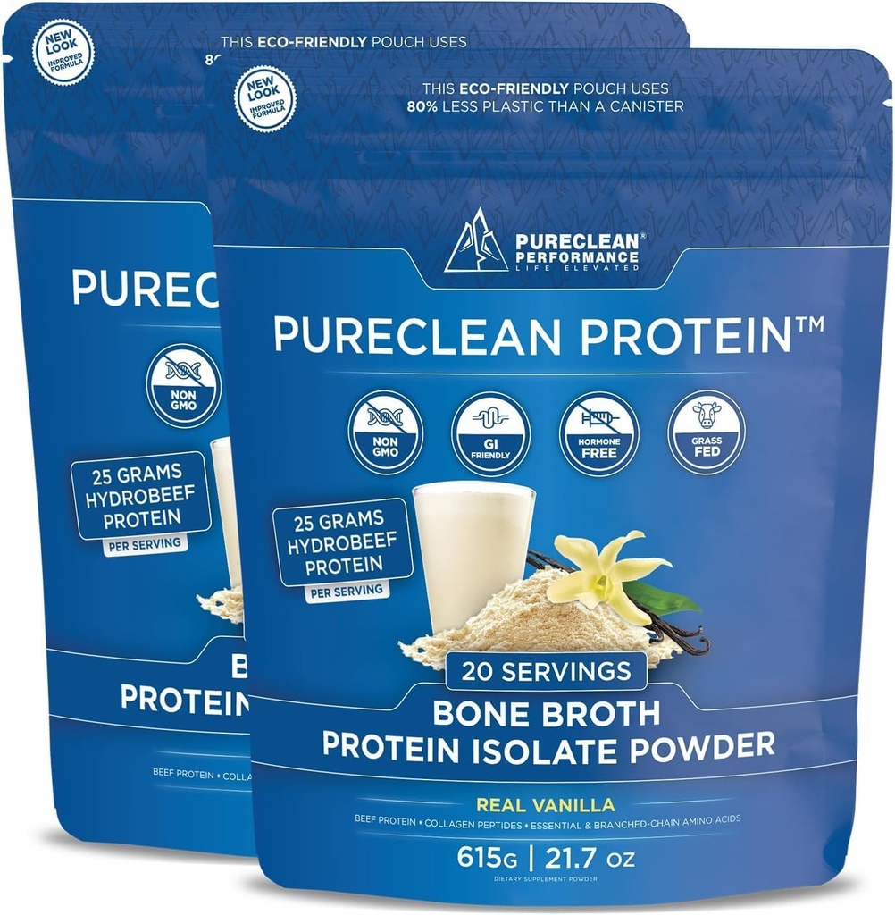 PureClean Protein 25G Βιολογικό χόρτο Fed Βόειο κρέας πρωτεΐνη των οστών από τα σουηδικά βοοειδή - Παλαιό & Κέτο-Friendly, χωρίς γλουτένη, χωρίς ζάχαρη, χωρίς γαλακτοκομικά - Enhanced with Collagen Peptides - (40 services)