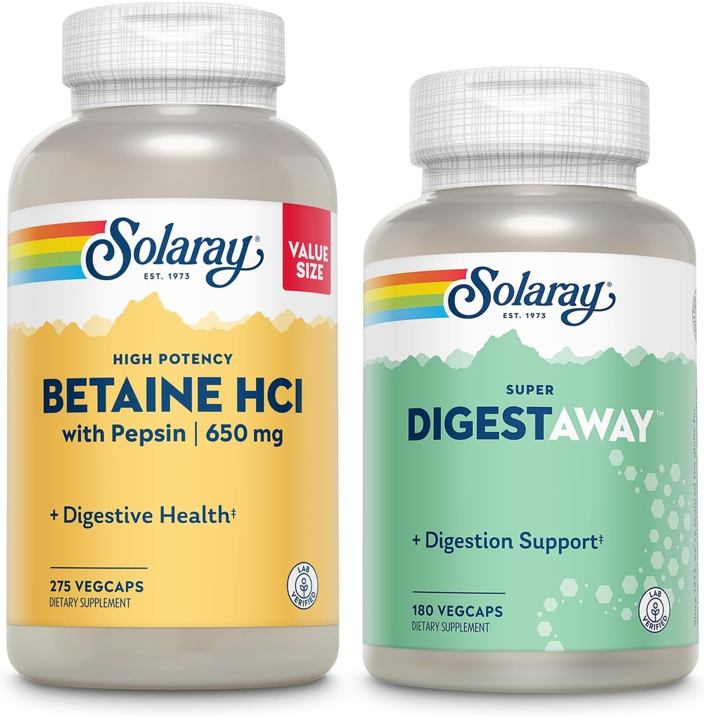 SOLARAY Betaine HCl with Pepsin and Super Digestaway - Digestive Health Bundle
