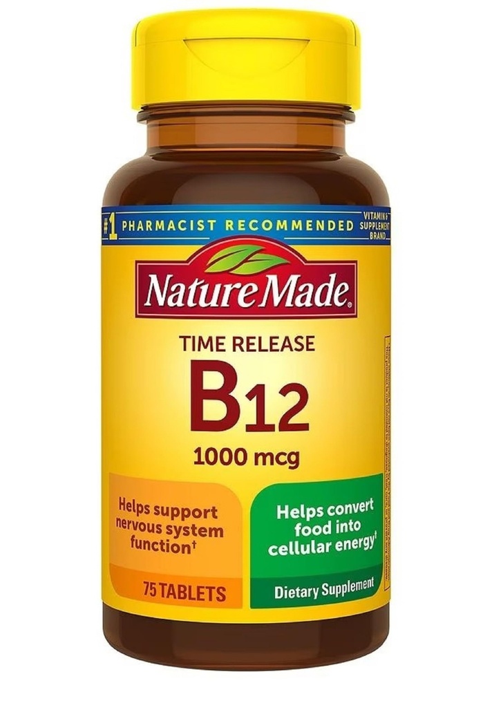 Nature Made Vitamin B12 1000 mcg, Συμπλήρωμα διατροφής για την υποστήριξη του μεταβολισμού της ενέργειας, Χρονική απελευθέρωση, 75 δισκία, ..