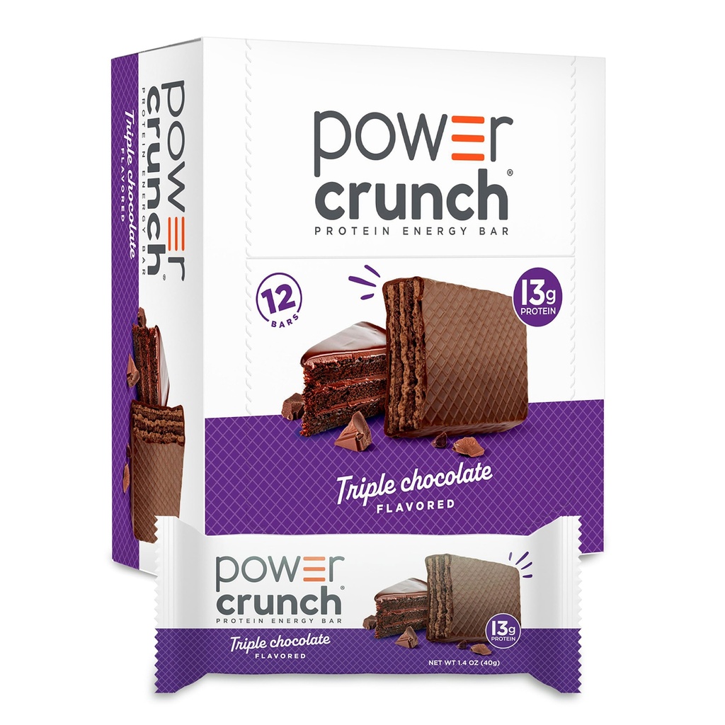 Power Crunch Protein Wafer Bars, Υψηλής πρωτεΐνης σνακ με γευστική γεύση, τριπλή σοκολάτα, 1.4 ουγγιά (12 κόμης)