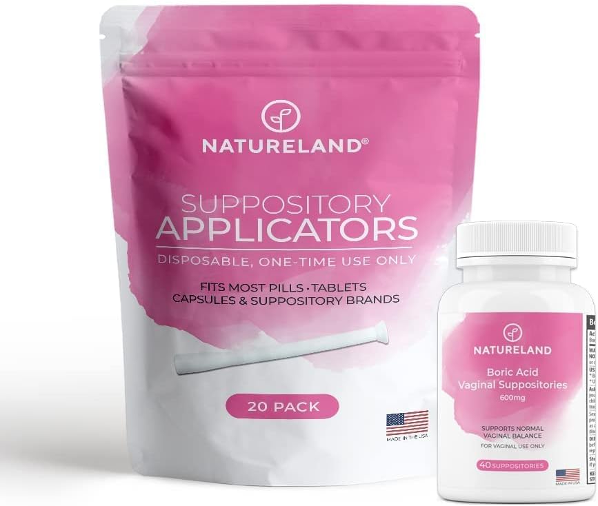 Natureland [40 Count Boric Acid Suppositories 600mg w/ [20 Pack] Κολπικός Εφαρμογή - Γυναικεία Φροντίδα
