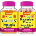 WellYes Vitamin C Kids + Magnesium Citrate Kids, Gummies Bundle - μεγάλη γεύση, συμπλήρωμα βιταμίνης, χωρίς γλουτένη, GMO δωρεάν, μασώμενη κοιλιά