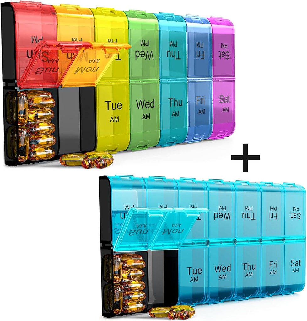 Extra Large Pill Organizer 2 φορές την ημέρα, Weekly XL AM Pill Case, 7 Day Pill Box Δύο φορές την ημέρα