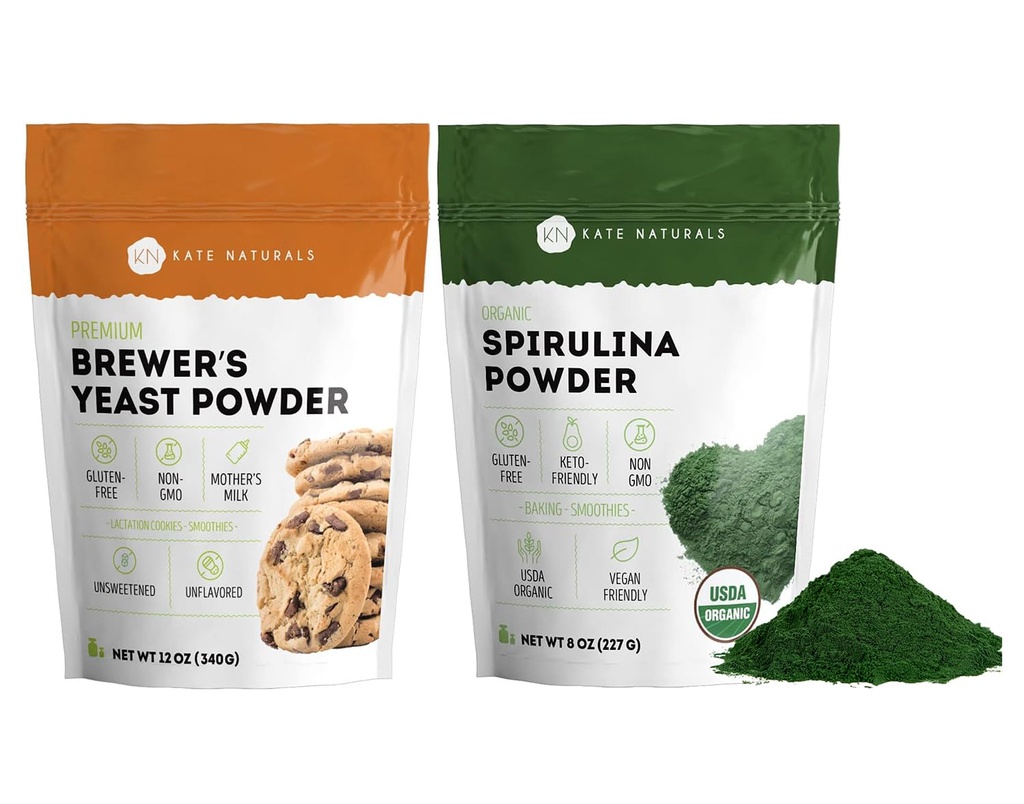 Kate Naturals Brewer's Yeast 12oz & Spirulina Powder 8oz Bundle