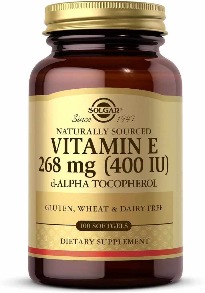 Solgar Vitamin E 268 mg (400 IU) - 100 Softgels - Φυσικώς-Πηγή Βιταμίνη Ε ως d-Alpha Tocopherol - Χωρίς γλουτένη, Χωρίς γαλακτοκομικά - 100 Μερίδες