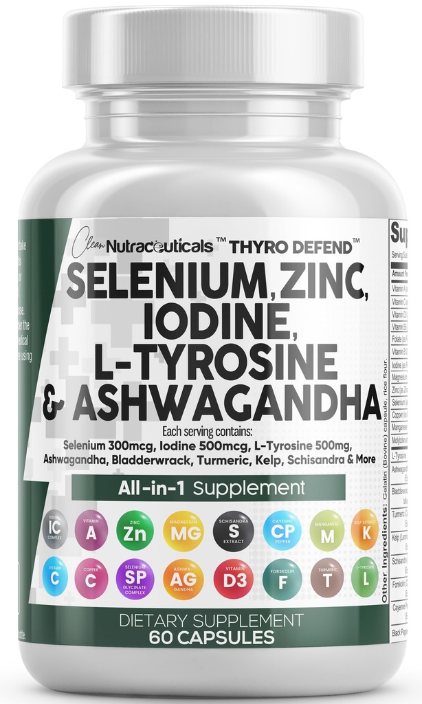 Clean Nutra Selenium 300mcg Iodine 500mcg Θυρεοειδής Υποστήριξη για τις γυναίκες & τους άνδρες 