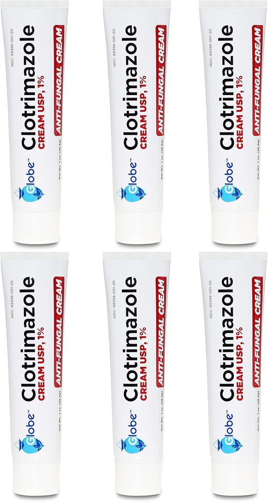 Globe (6 Pack) Clotrimazole Αντιμυκητιασική Κρέμα 1% USP, 1 oz, Αντιμυκητιασική Θεραπεία, Ανακουφίζει φαγούρα, κάψιμο, ρωγμή και κλιμάκωση Associated Athletes Foot, Jock Itch, Ringworm και More