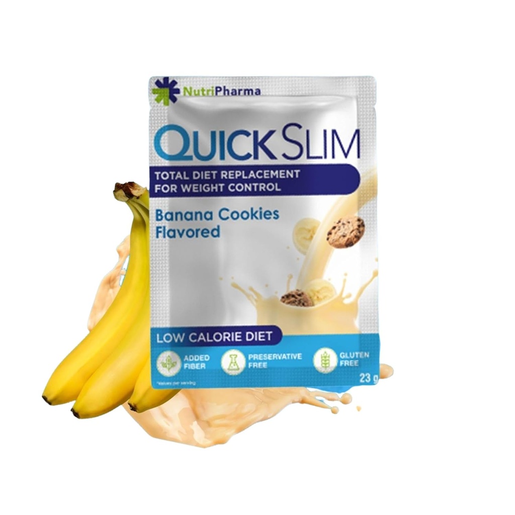 Quick Slim Υψηλή απώλεια βάρους πρωτεΐνης Shakes για τις γυναίκες & τους άνδρες, Πλήρης αντικατάσταση γεύματος σκόνης, χαμηλής δίαιτας υδατανθράκων, Διαλείπουσα νηστεία, Keto, Χωρίς γλουτένη (1 σερβίρισμα, μπισκότα μπανάνας)