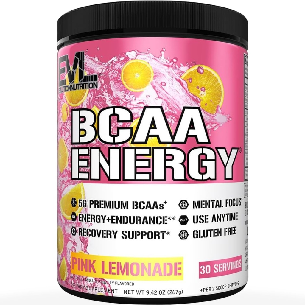 EVL BCAAs Αμινοξέα σε σκόνη - BCAA Ενέργεια προ προπόνησης σε σκόνη για την αποκατάσταση μυών Lean ανάπτυξη και αντοχή - Επανυδρώνοντας μετά την αποκατάσταση προπόνησης ποτό με φυσική καφεΐνη - ροζ λεμονάδα