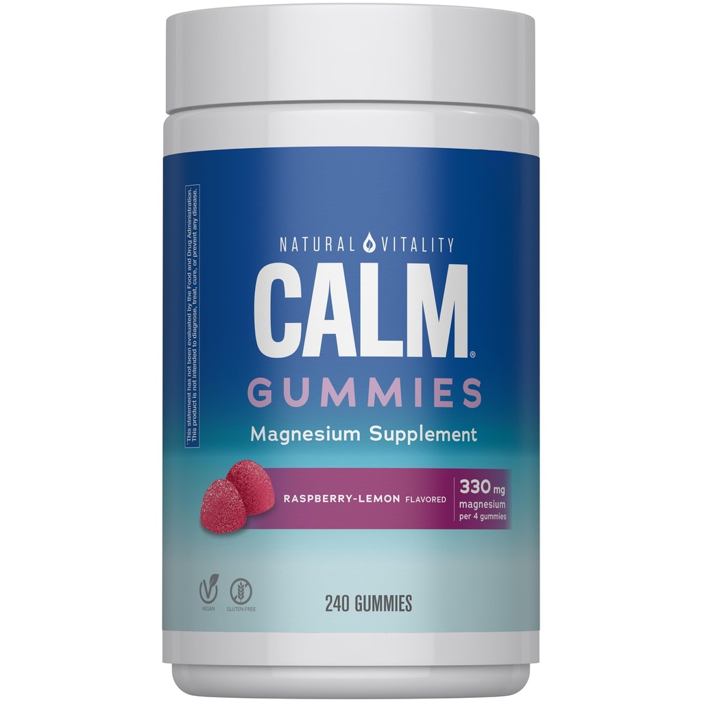 Φυσικό Vitality Calm, Magnesium Citrate Supplement, Stress Relief Gummies, Υποστηρίζει μια υγιής απάντηση στο άγχος, χωρίς γλουτένη, Vegan, Raspberry Lemon Γεύση, 240 Gummies