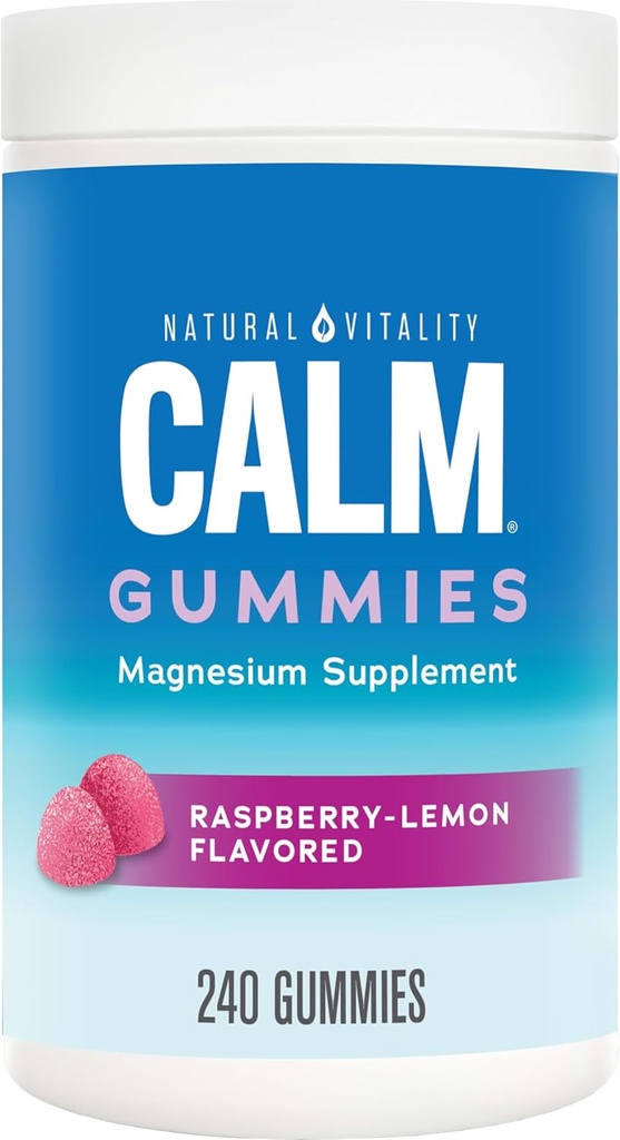 Natural Vitality Calm, Magnesium Citrate Supplement, Stress Relief Gummies, Supports a Healthy Response to Stress, Gluten Free, Vegan, Raspberry Lemon Flavored, 240 Gummies