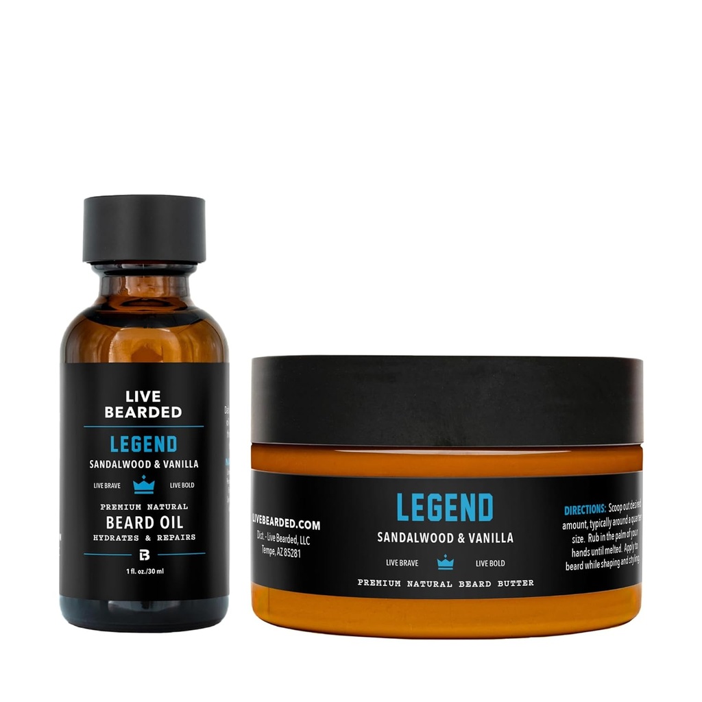 Live Beard Beard Oil and Butter Grooming Kit - Made in the USA - Όλα τα φυσικά συστατικά με Shea, Argan, Jojoba - Υποστήριξη ανάπτυξης 