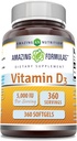 Amazing Formulas Vitamin D3 (Cholecalciferol) Supplement | 5000 IU per Serving | 360 Softgels | Non-GMO | Gluten-Free | Made in USA