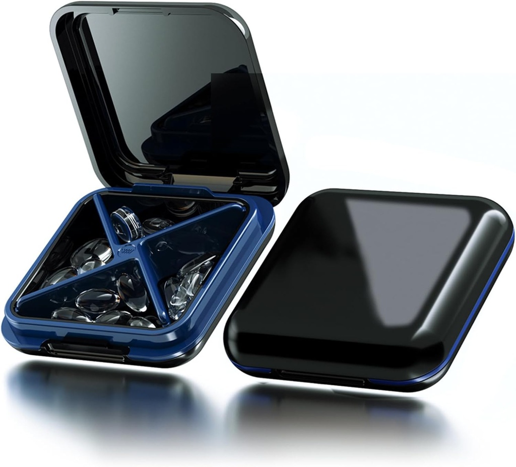 Μικρό κουτί χαπιών Αδιάβροχη θήκη χαπιών ταξιδιών Φορητή καθημερινή θήκη χαπιών εμπορευματοκιβωτίων για το πορτοφόλι 4 διαμερίσματα Pocket Compact Medicine Organizer για βιταμίνη, έλαια ψαριών, συμπληρώματα, φαρμακευτική αγωγή