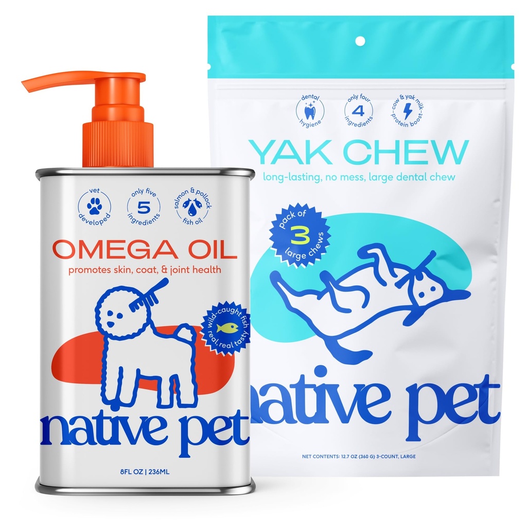 Native Pet Omega Oil for Dogs - Dog Fish Oil Συμπληρώματα & Yak Chews for Dogs 