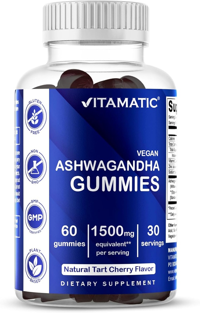 Vitamatic Ashwagandha Gummies 1500 mg Ισοδύναμο ανά υπηρεσία (από 30: 1 Extract 50 mg) - 60 Vegan Gummies - 3% Withanolides