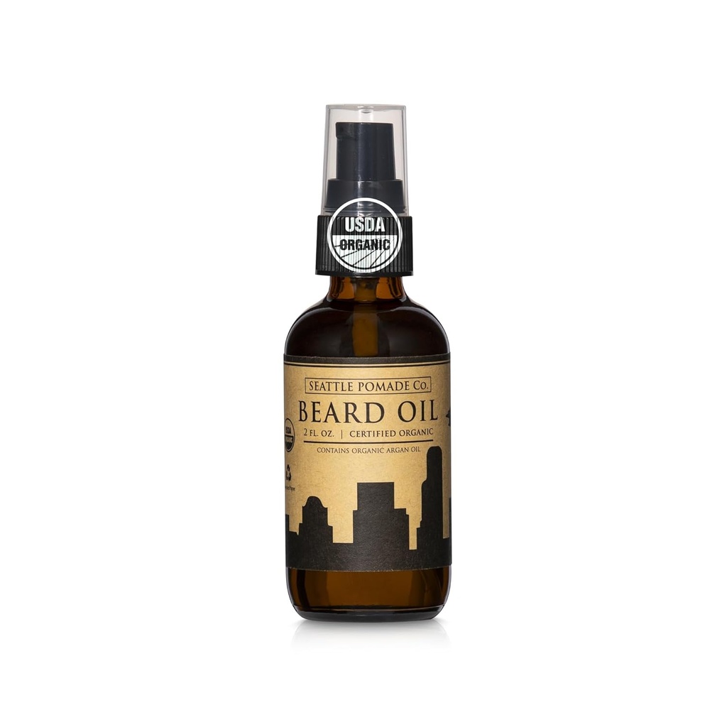 Seattle Pomade Co. Certified Organic Beard Oil for Men, προάγει την ανάπτυξη για μαλακά και Itch δωρεάν μαλλιά προσώπου, Argan και Castor Oil. Παγκοσμίως παραγόμενα πιστοποιημένα βιολογικά υλικά.