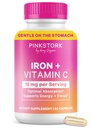 Pink Stork Prenatal Iron Supplement for Women - 18 mg Μη Συντηρών Σιδήρου & Βιταμίνης C για Κύηση, Επιλόχειο, & Θηλασμό - Εστίαση, Κόπωση, & Παραγωγή κυττάρων αίματος - 2 Μήνες Προσφορά