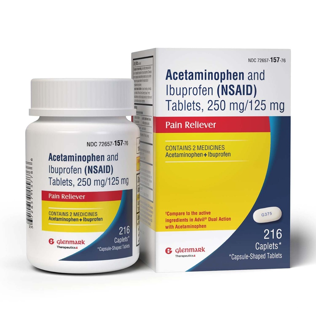 Διπλή δράση Acetaminophen 250mg και Ibuprofen 125mg Caplets, Μέχρι 8 ώρες της ανακούφισης του πόνου για μικρούς πόνους και πόνους, πονοκεφάλους, οδοντόκρεμα, οσφυαλγία, εμμηνορρυϊκές κράμπες, πόνος μικρής αρθρίτιδας, 216 κόμης