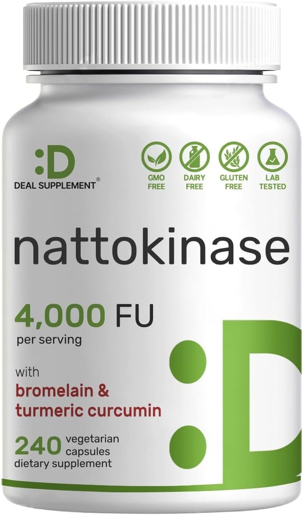 Nattokinase συμπλήρωμα 4.000 FU ανά υπηρεσία, 240 κάψουλες Veggie – Ιαπωνικό Natto με Bromelain, Turmeric Curcumin & Black Pepper Complex – Digestive Enzymes & Heart Health – Μη ΓΤΟ, Vegan