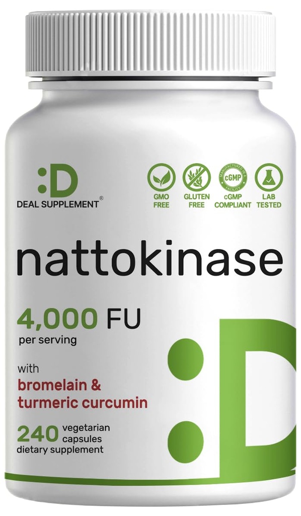 Nattokinase συμπλήρωμα 4.000 FU ανά υπηρεσία, 240 κάψουλες Veggie – Ιαπωνικό Natto με Bromelain, Turmeric Curcumin & Black Pepper Complex – Digestive Enzymes & Heart Health – Μη ΓΤΟ, Vegan