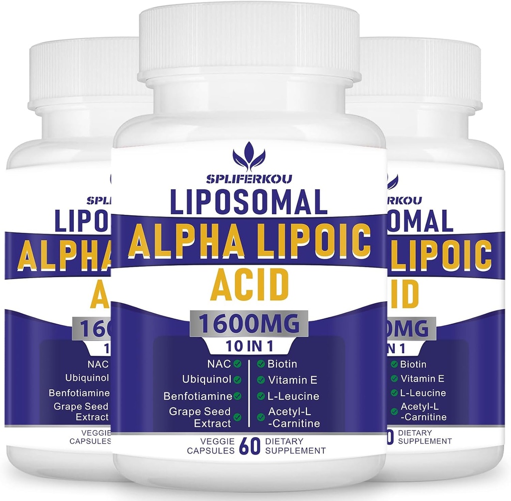 Liposomal Alpha Lipoic Acid 1600mg per Serving, Συμπλήρωμα ALA για την Αντιοξειδωτική Υγεία, την Ενέργεια και το Μεταβολισμό-Γλουτένη Χωρίς & Μη ΓΤΟ 180 κάψουλες