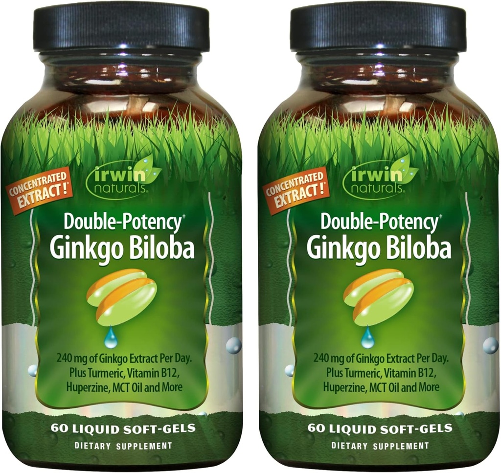 Irwin Naturals Double-Potency Ginkgo Biloba – 60 Liquid Soft-Gels – Υποστήριξη εγκεφάλου, εστίασης και κυκλοφορίας - 2 Pack