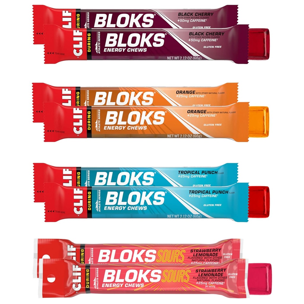 Clif Bloks - Ενεργειακά μάσημα με καφεΐνη - Variety Pack - Μη ΓΤΟ - Plant Based - Fast Fuel for Cycling and Running - Quick Carbohydrates and Electrolytes - 2,12 oz. Packets (8 Count)