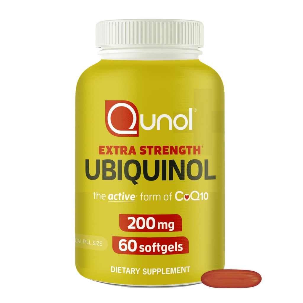 Qunol 200mg Ubiquinol, Ισχυρό Αντιοξειδωτικό για την καρδιά και την αγγειακή υγεία, Απαραίτητο για την παραγωγή ενέργειας, Φυσικό συμπλήρωμα Active Form of CoQ10, 60 Count
