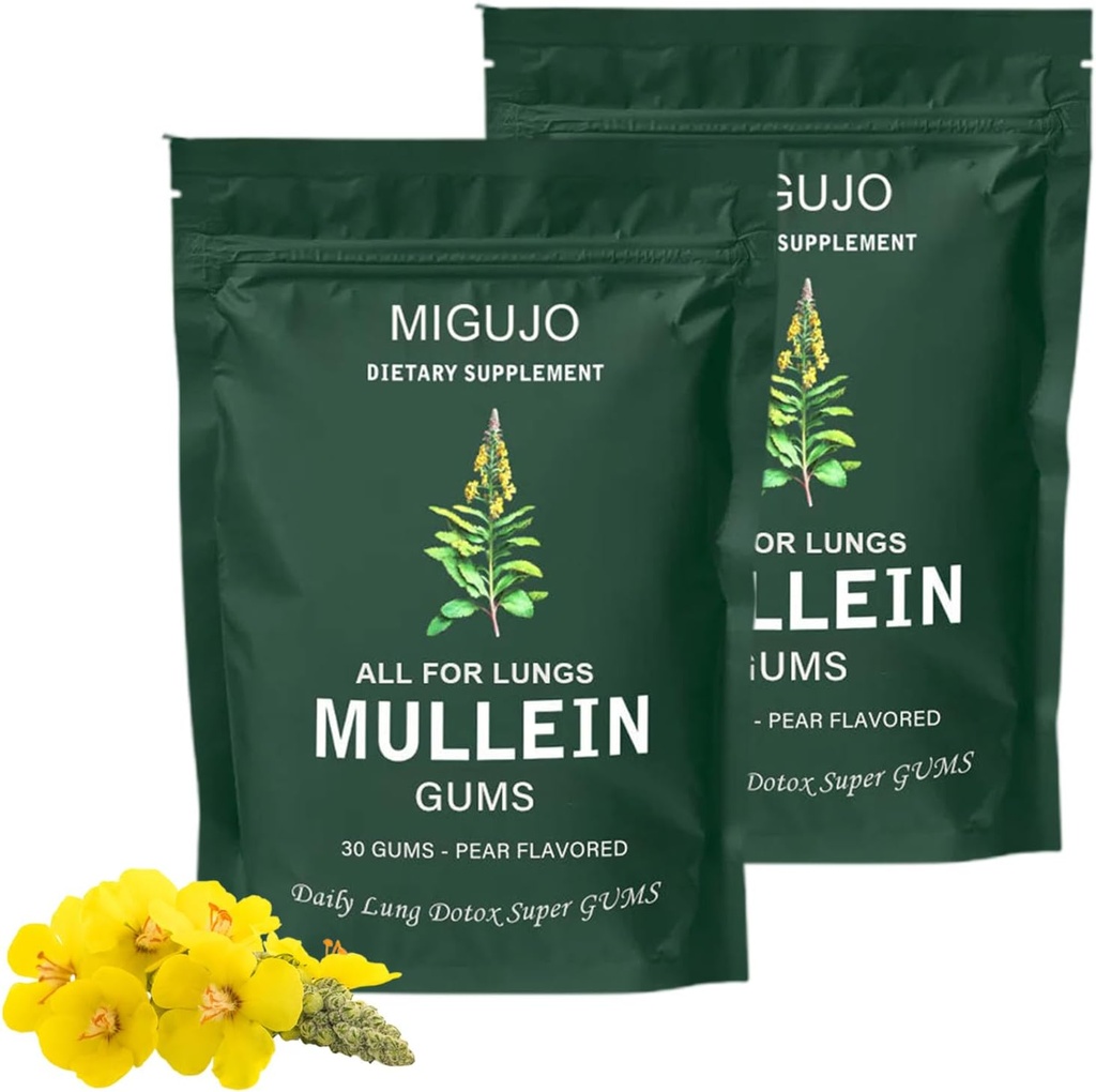 Mullein Lung Cleanse Repair Gum, Mullein Gum, Lung Cleanse Repair Gum - Pear Flavored, Mullein Leaf βότανο Εκχύλισμα για την υγεία των πνευμόνων & Sinus Relief (2 Τσάντες)