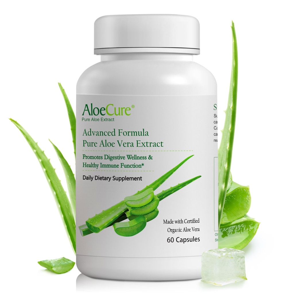 AloeCure Βιολογικές κάψουλες αλόης Vera, 160.000mg Εσωτερικό φύλλο αλόης Ισοδύναμο ανά υπηρεσία, υποστήριξη Gut, Digestive, & ανοσοποιητική υγεία, Βοηθά στη διατήρηση ισορροπίας στο στομάχι οξύτητα, Αλόη Χωρίς, 60 κάψουλες