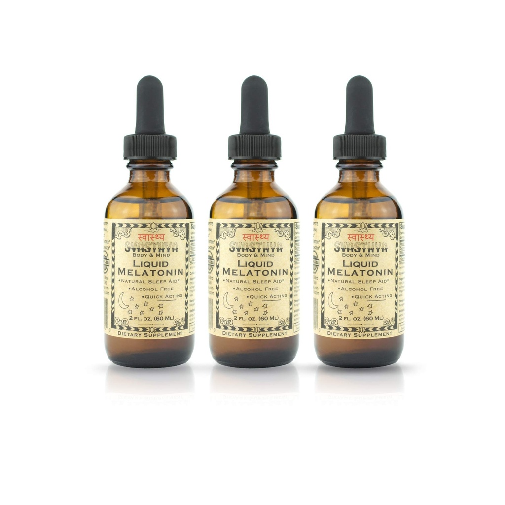 Svasthya Body & Mind Liquid Melatonin - Προάγει τον φυσικό ύπνο - Αλκοόλ Δωρεάν για ενήλικες και παιδιά, Κατασκευασμένο στις ΗΠΑ, GMP, 2 oz - 3 Pack