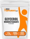 BulkSupplements.com Μονοστεατική γλυκερόλη σε σκόνη - Συμπλήρωμα γλυκερόλης, GMS σε σκόνη - Χωρίς γεύση, Χωρίς γλουτένη τροφίμων, 1,5g ανά υπηρεσία, 500g (1.1 lbs) (Συσκευασία των 1)