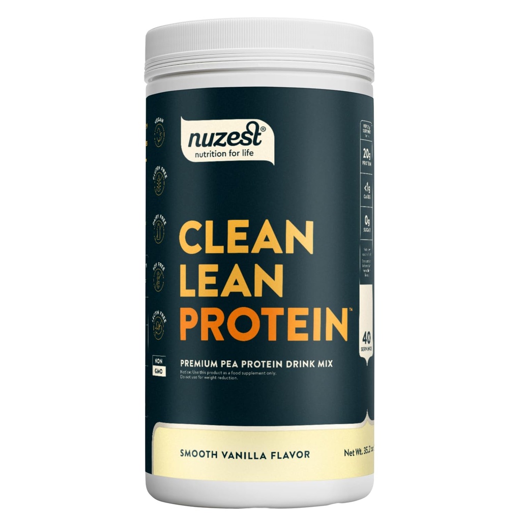 Nuzest - Pea Protein Powder - Καθαρή πρωτεΐνη Lean, Premium Vegan Plant Based Protein Powder, χωρίς γαλακτοκομικά, Χωρίς γλουτένη, GMO Free, Protein Shake, Smooth Vanilla, 40 Μερίδες, 2,2 lb