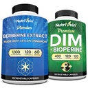 Nutrivein Premium DIM & Berberine Supplement Bundle: Υψηλής Απορρόφησης Berberine & DIM Supplement with Bioperine - για Ορμονική Ισορροπία, Πειθαρχία Κανονικότητα, Μεταβολισμός, & Συνολική Ευεξία