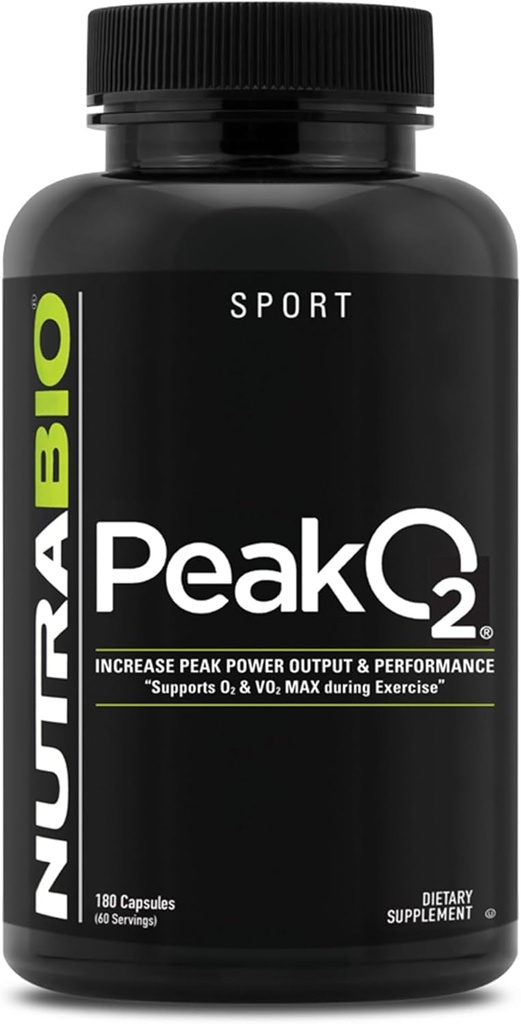 NutraBio PeakO2 συμπλήρωμα προπόνησης, 180 κάψουλες - Mushroom Blend συμπλήρωμα για να βοηθήσει την ενίσχυση της αθλητικής απόδοσης και τη συνολική υγεία, 60 υπηρεσίες