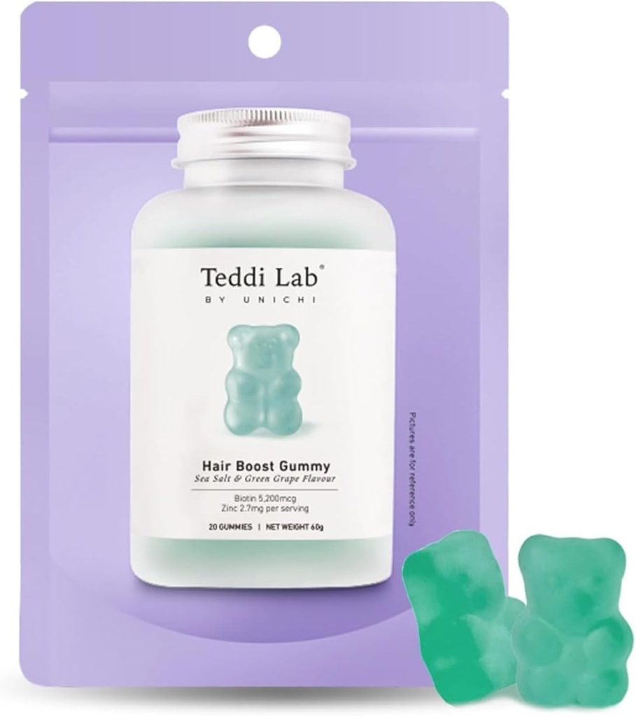 Unichi Hair Growth Gummies, 5200mcg Βιοτίνη με ψευδάργυρο, παντοθενικό οξύ και βιταμίνη Α, C, Ε για ισχυρότερη και πιο θωρακισμένη μαλλιά για γυναίκες, (20 κόμης)