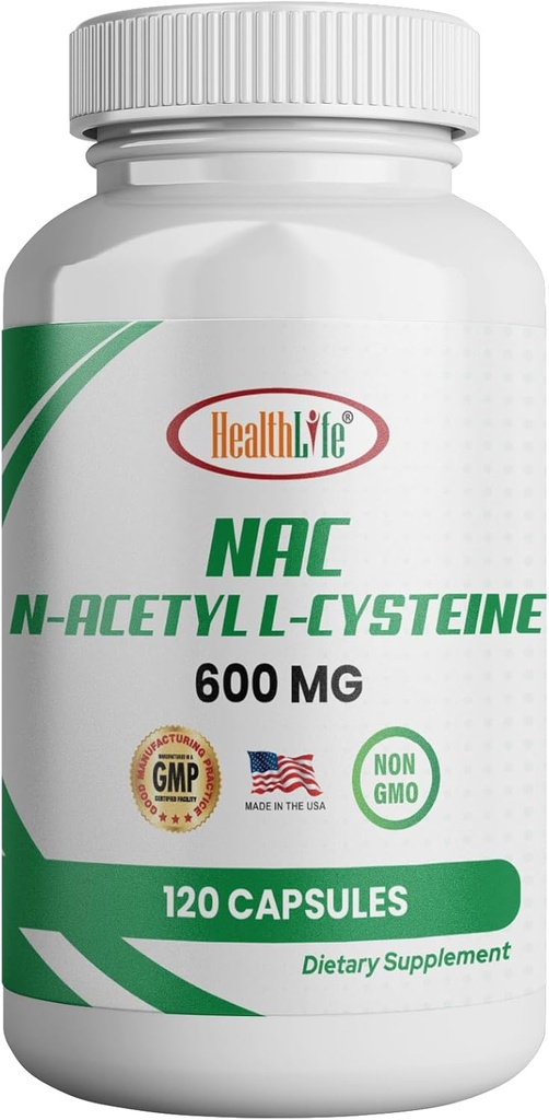 HealthLife N-Acetyl L-Cysteine (NAC) 600mg, 120 κάψουλες - Μη ΓΤΟ, Χωρίς γλουτένη, 120 μερίδες